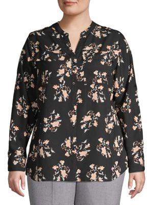 Calvin Klein Plus Floral-print Split Neck Top