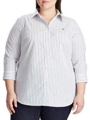 Lauren Ralph Lauren Plus Relaxed-fit Striped Button-down Shirt