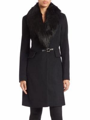 Ivanka Trump Faux Fur-trim Wool Blend Coat