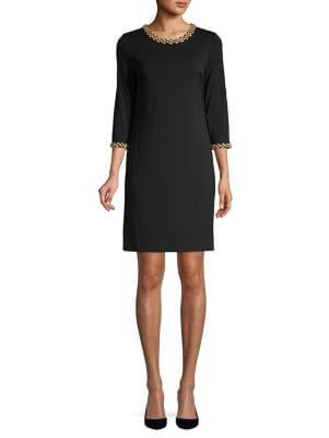 Karl Lagerfeld Paris Wood Bead Trimmed Shift Dress