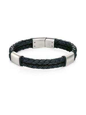 Fred Bennett Plaited Leather & Brushed Stainless Steel Bracelet