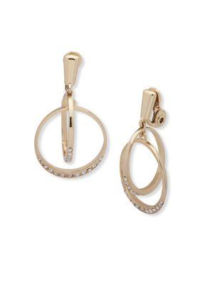 Anne Klein Crystal Pave Double Ring Drop Earrings