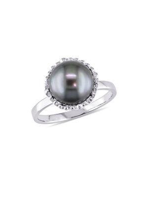 Sonatina Black Tahitian Pearl, Diamond And 14k White Gold Cocktail Ring