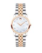 Movado Museum Classic Diamond, Mother-of-pearl, Rose Gold & Stainless Steel Link Bracelet Watch