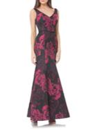Js Collections Jacquard Plunging V-neck Gown