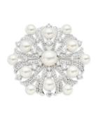 Nadri Faux Pearl And Stone-accented Floral Brooch