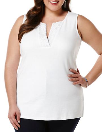 Rafaella Plus Plus Embroidered Cotton Tank Top