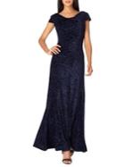 Tahari Arthur S. Levine Cowlneck Burnout Velvet Fit-&-flare Gown