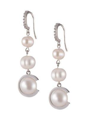Carolee 9-10mm Freshwater Pearl Triple Drop C Earrings