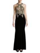 Xscape Petite Embroidered Velvet Gown