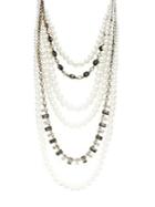 Stein And Blye Goldtone, Faux Pearl & Crystal Layered Necklace