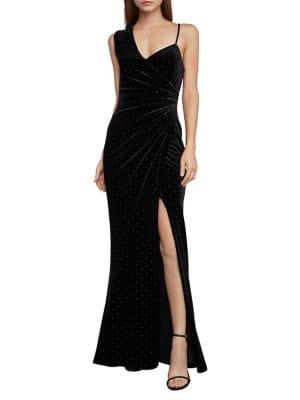 Bcbgmaxazria Asymmetric Velvet Maxi Dress