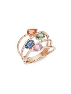 Lord & Taylor Multicolor Sapphire And 14k Rose Gold Ring
