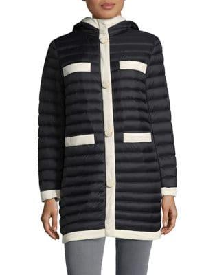 Kate Spade New York Hooded Contrast Trim Puffer Coat