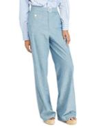 Polo Ralph Lauren Mother-of-pearl Embellished Chambray Wide-leg Pants