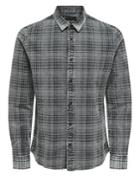 Only And Sons Acid-wash Check Denim Button-down Shirt