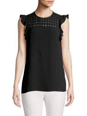 Michael Michael Kors Studded Ruffle Flutter Sleeve Top