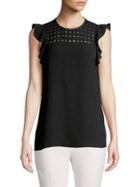 Michael Michael Kors Studded Ruffle Flutter Sleeve Top