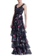 Marchesa Notte Embroidered Floral Tiered Gown