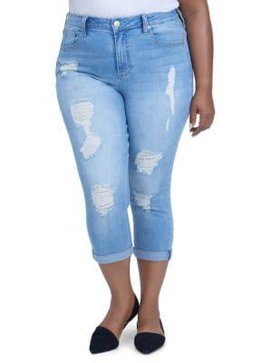 Seven7 Plus Distressed Straight-leg Crop Jeans