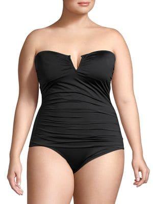 Tommy Bahama Plus One-piece Pearl Solids Bandeau Ruched Swimsuit