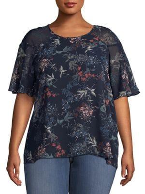 Vince Camuto Plus Plus Ruffled Printed Tee