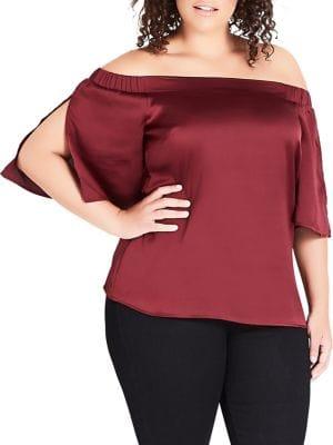 City Chic Plus Nouveau Off The Shoulder Split Sleeve Blouse
