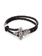 Lord & Taylor Cross Stainless Steel, Leather & Crystal Bracelet