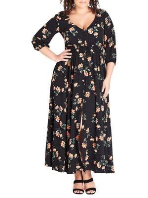 City Chic Plus Peach Posie Maxi Dress