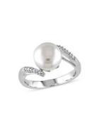 Sonatina Sterling Silver And 9-9.5mm Freshwater Pearl And Diamond Bypass Ring