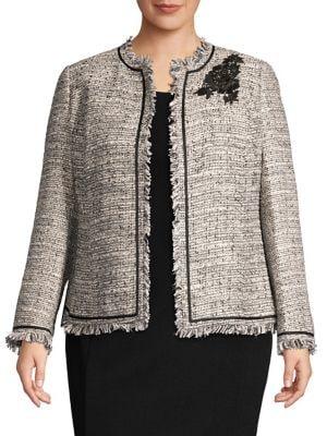 Nipon Boutique Plus Fringed Floral Boucle Jacket