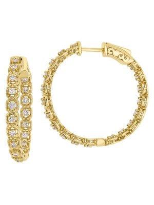 Sonatina 14k Yellow Gold & Diamond Inside-outside Hoop Earrings