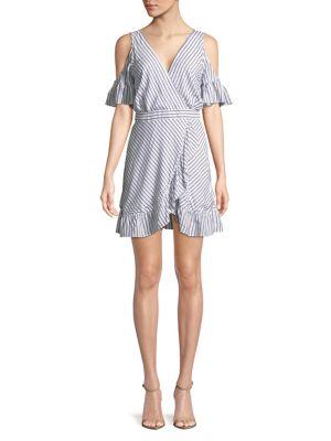 Bb Dakota Cold-shoulder Stripe Ruffle Mini Dress