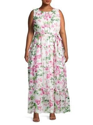 Eliza J Plus Floral Ruffle Belted Maxi Dress