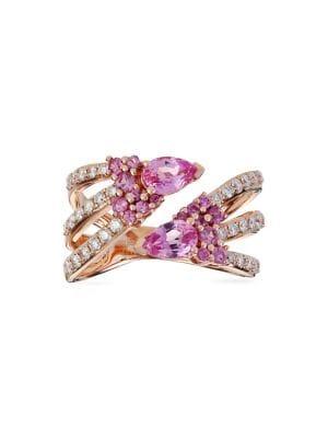 Marco Moore 14k Rose Gold, 0.47 Tcw Diamond And Pink Sapphire Ring
