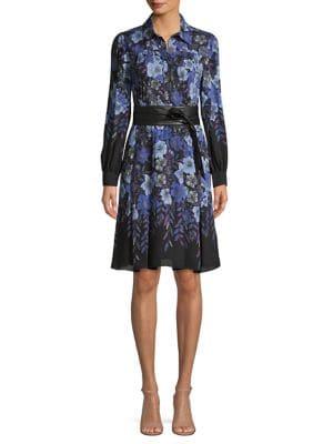 Elie Tahari Floral-print Belted Shirtdress
