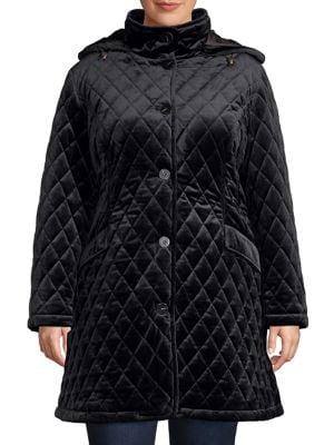 Ellen Tracy Plus Velvet Quilted Parka