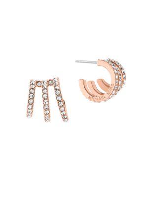 Michael Kors Modern Brilliance Crystal Pave Huggie Earrings/rose Goldtone