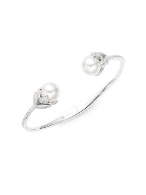 Nadri Willow Faux Pearl And Crystal Hinge Bangle Bracelet