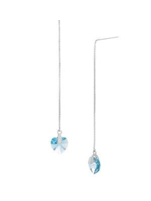 Lord & Taylor 925 Sterling Silver & Light Sapphire Swarovski Crystal Heart Threader Earrings