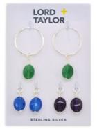 Lord & Taylor Hoop Earrings With 2-pair Amethyst & Blue Jade Interchangeable Charms