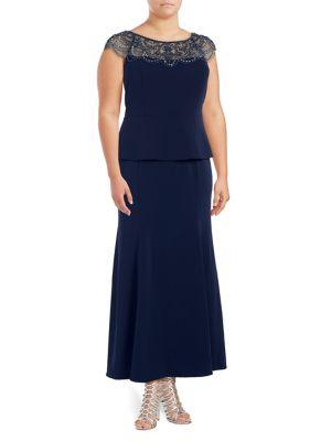 Xscape Plus Beaded Neckline Dress