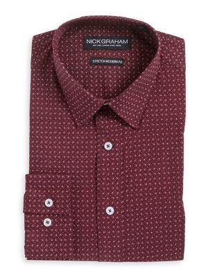 Nick Graham Printed Stretch Modern-fit Button-down Shirt
