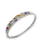 Lord & Taylor Sterling Silver And Multi Stone Bangle Bracelet
