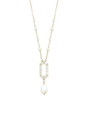 Nadri Hexagon Goldtone, Faux Pearl & Crystal Pendant Necklace