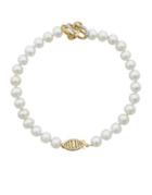 Lord & Taylor 5-6mm White Freshwater Pearl, Diamond And 14k Yellow Gold Bracelet