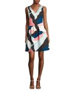 Vince Camuto Abstract-print Pleated Dress