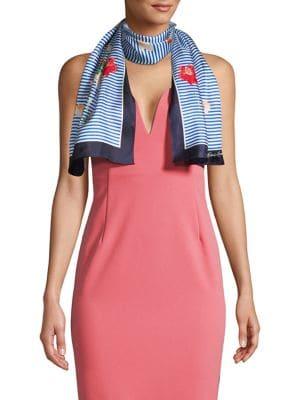 Lauren Ralph Lauren Floral Stripe Rectangular Silk Scarf