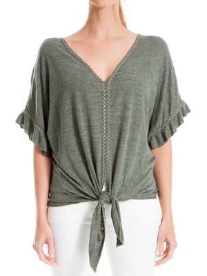 Max Studio V-neck Ruffle Sleeve Tie-waist Top