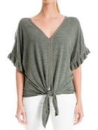Max Studio V-neck Ruffle Sleeve Tie-waist Top